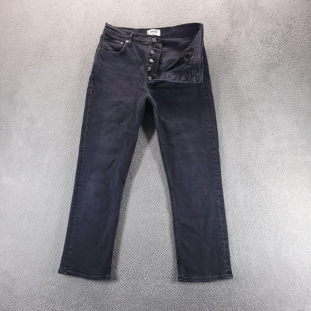 AGOLDE Jeans Womens 29 Gray Riley Crop High Rise Straight Button Fly A056-1286
